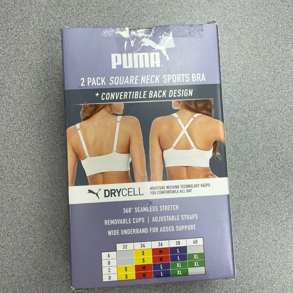 NEW Puma Black Gray  Women's XL 2 Pack Seamless Sports Bra Square Neck G1751